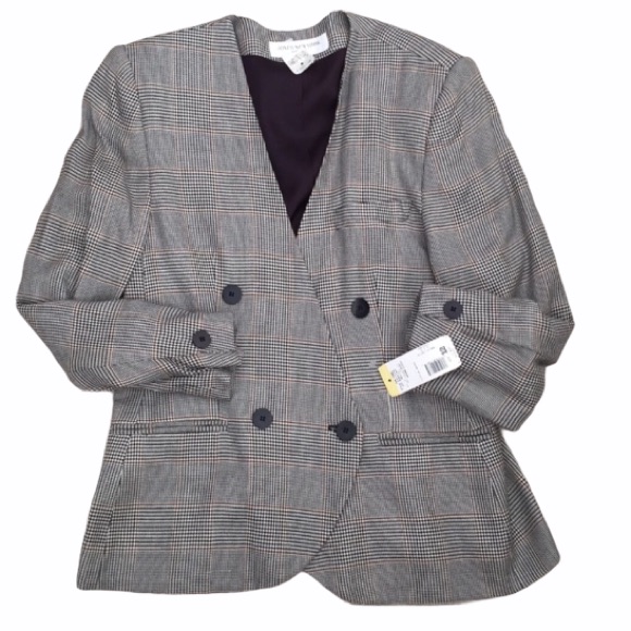 Nwt Jones New York Plaid Double Breasted Plaid Blazer Size 12p